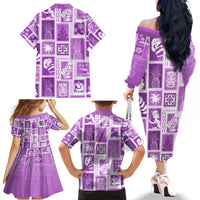 Hawaii Christmas Retro Patchwork Family Matching Off Shoulder Long Sleeve Dress and Hawaiian Shirt Violet - Wonder Print Shop