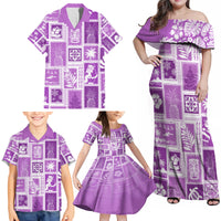 Hawaii Christmas Retro Patchwork Family Matching Off Shoulder Maxi Dress and Hawaiian Shirt Violet LT7 - Wonder Print Shop