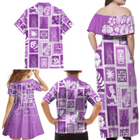 Hawaii Christmas Retro Patchwork Family Matching Off Shoulder Maxi Dress and Hawaiian Shirt Violet LT7 - Wonder Print Shop