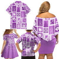 Hawaii Christmas Retro Patchwork Family Matching Off Shoulder Short Dress and Hawaiian Shirt Violet LT7 - Wonder Print Shop
