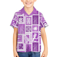 Hawaii Christmas Retro Patchwork Family Matching Off Shoulder Short Dress and Hawaiian Shirt Violet LT7 - Wonder Print Shop