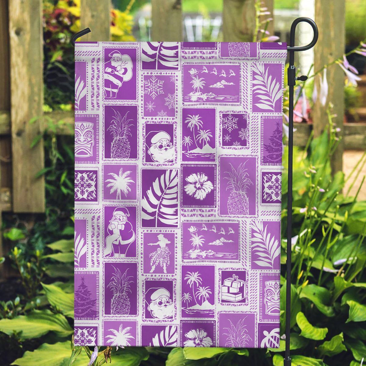 Hawaii Christmas Retro Patchwork Garden Flag Violet - Wonder Print Shop