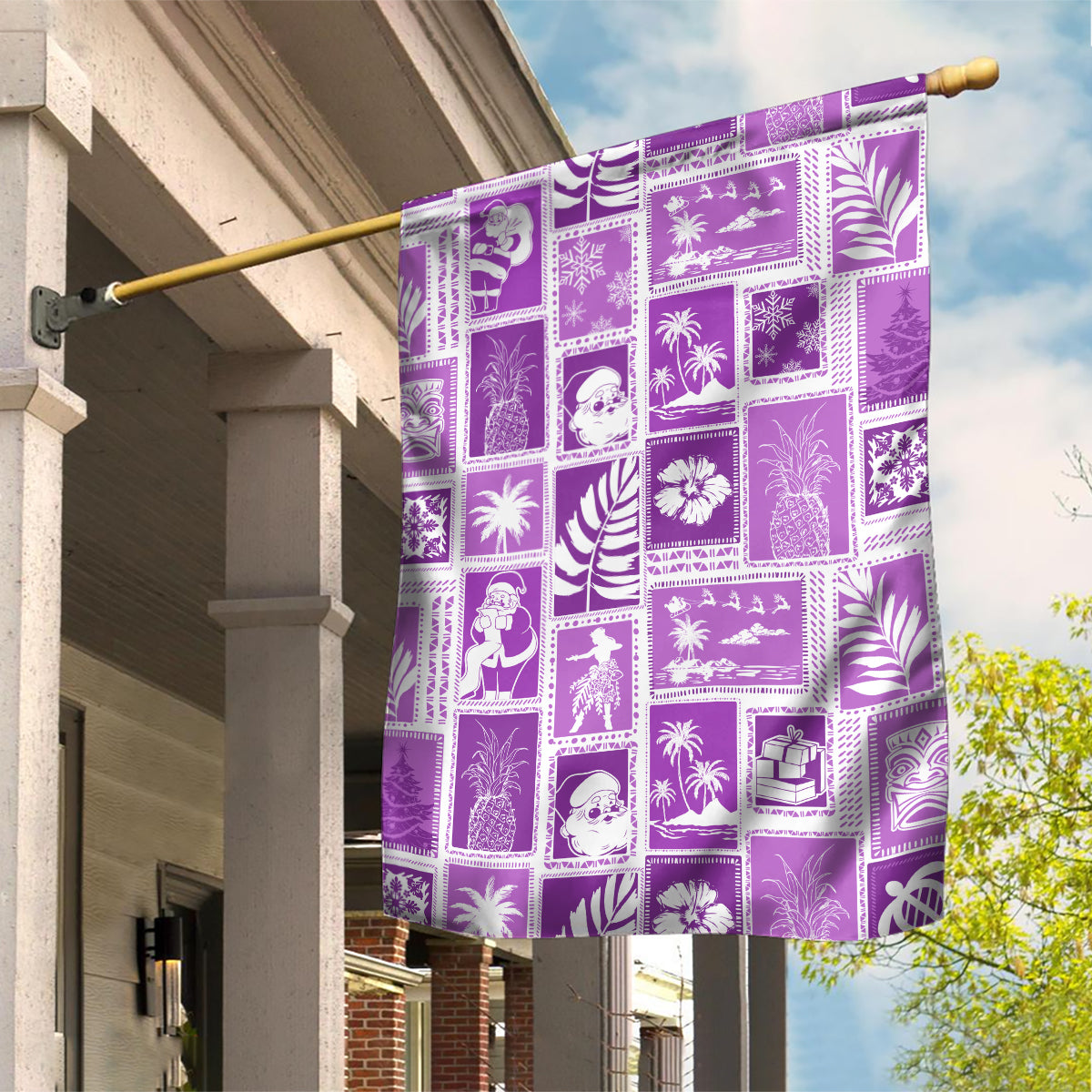 Hawaii Christmas Retro Patchwork Garden Flag Violet - Wonder Print Shop