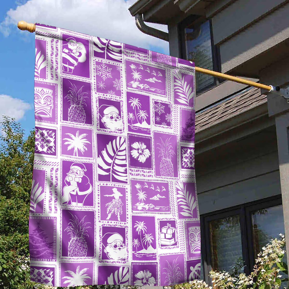Hawaii Christmas Retro Patchwork Garden Flag Violet - Wonder Print Shop