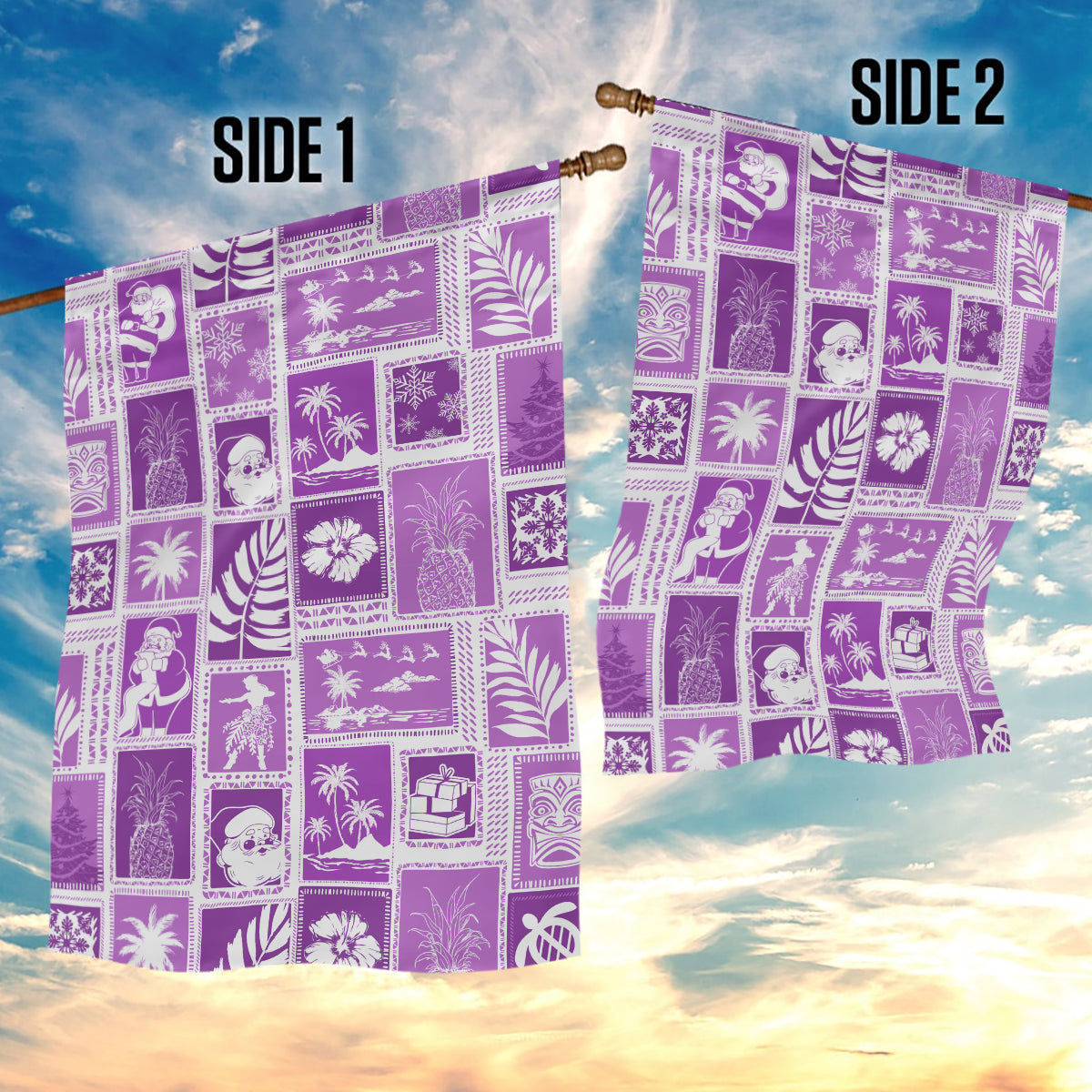 Hawaii Christmas Retro Patchwork Garden Flag Violet - Wonder Print Shop