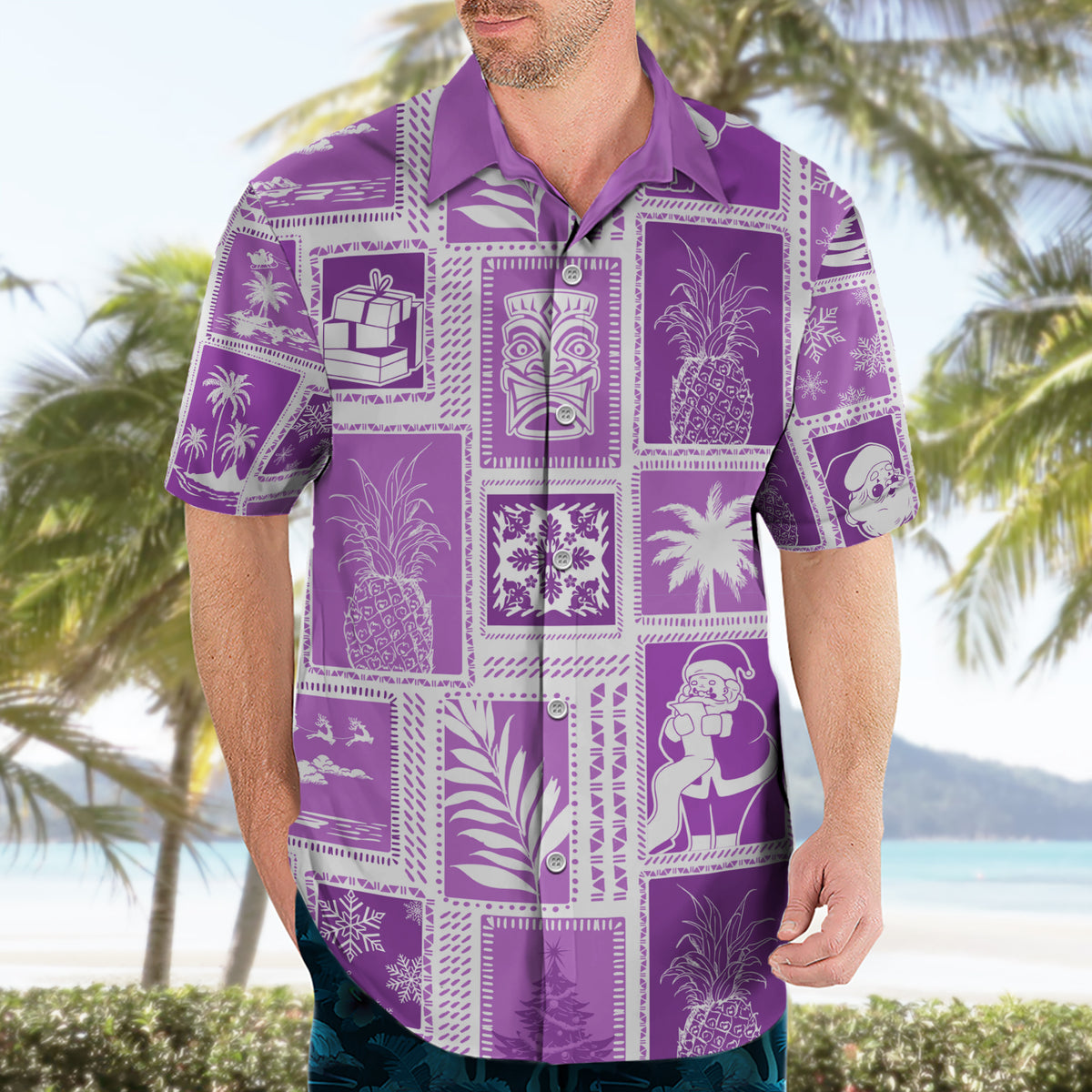 Hawaii Christmas Retro Patchwork Hawaiian Shirt Violet - Wonder Print Shop