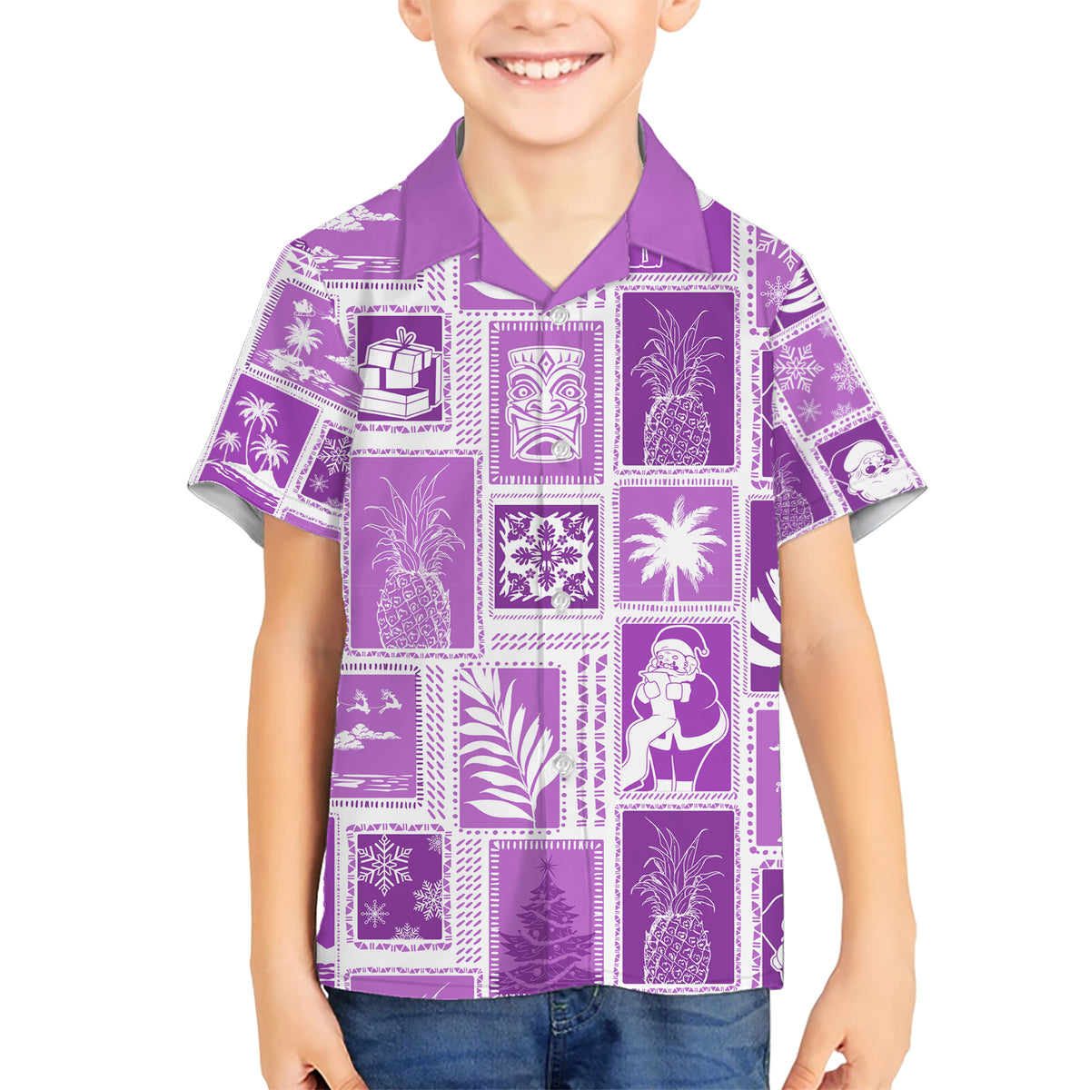 Hawaii Christmas Retro Patchwork Hawaiian Shirt Violet - Wonder Print Shop