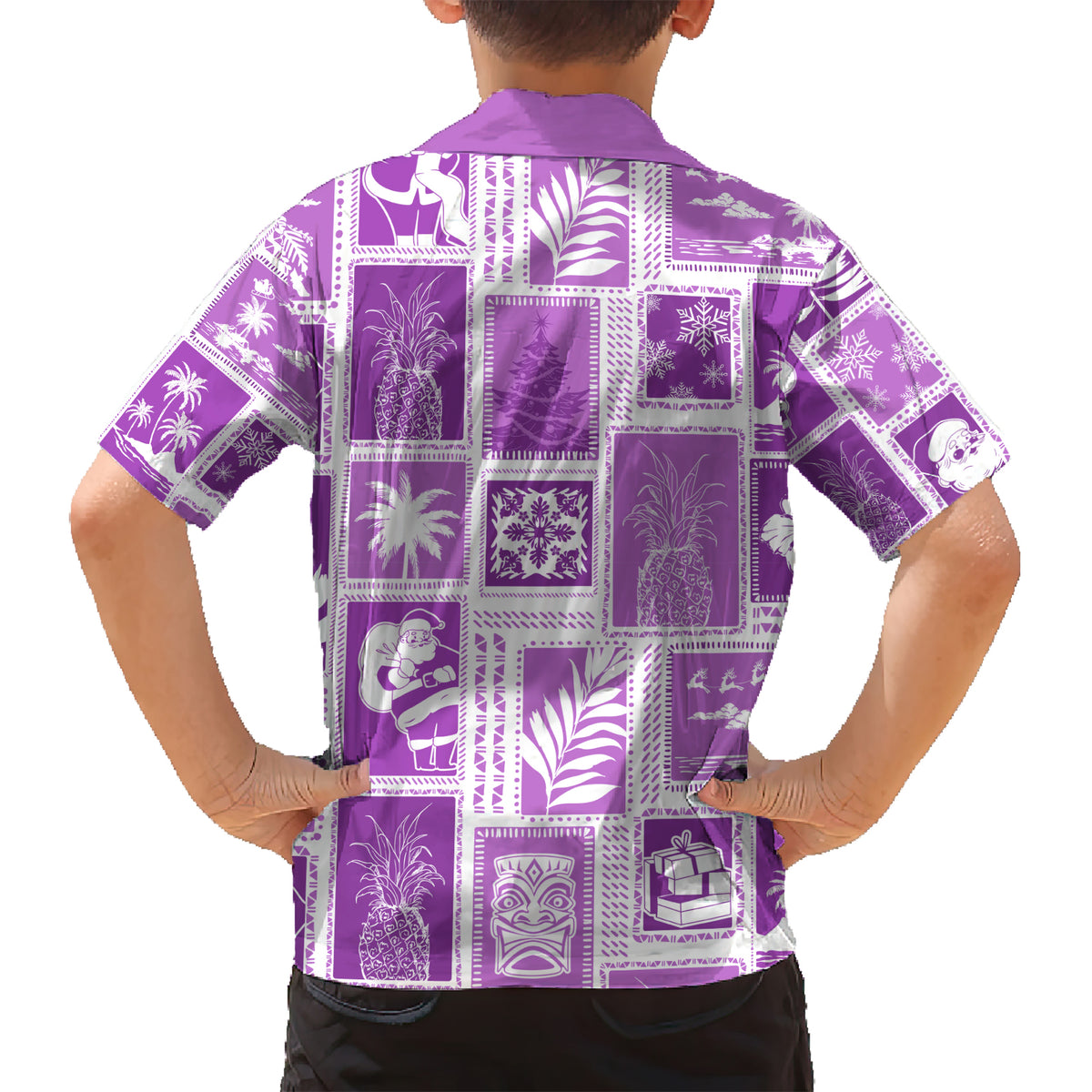 Hawaii Christmas Retro Patchwork Hawaiian Shirt Violet - Wonder Print Shop