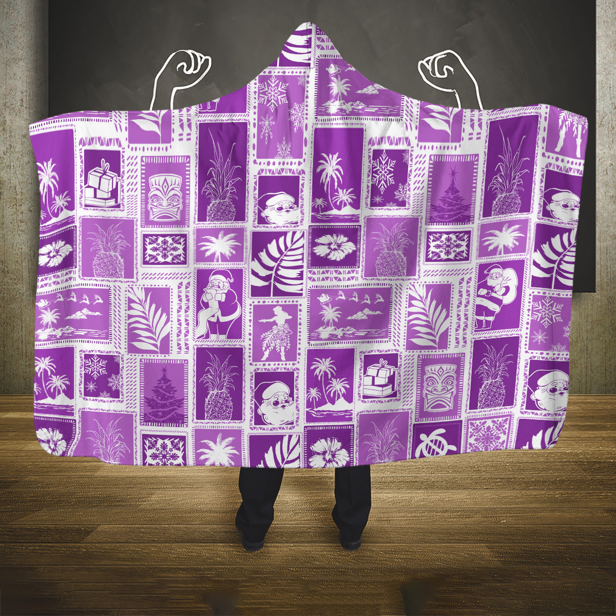hawaii-christmas-retro-patchwork-hooded-blanket-violet