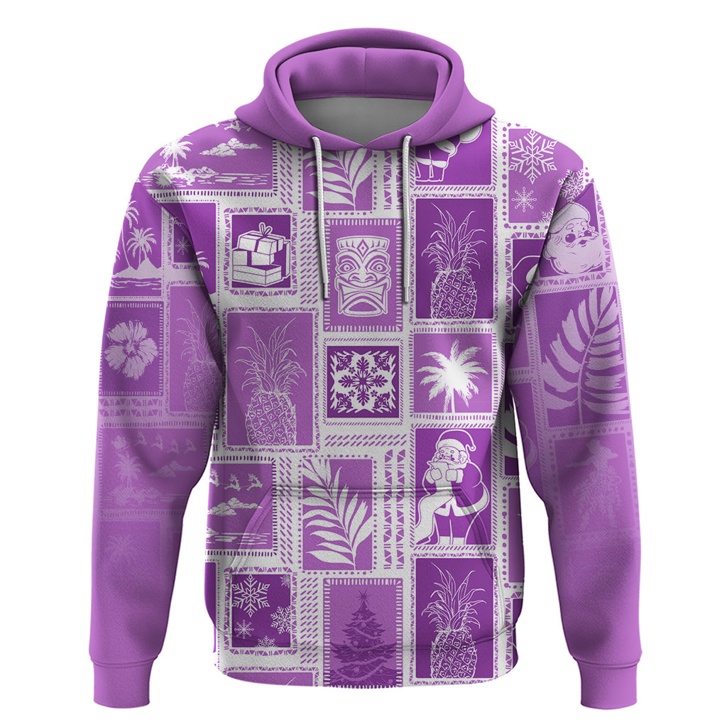 Hawaii Christmas Retro Patchwork Hoodie Violet - Wonder Print Shop