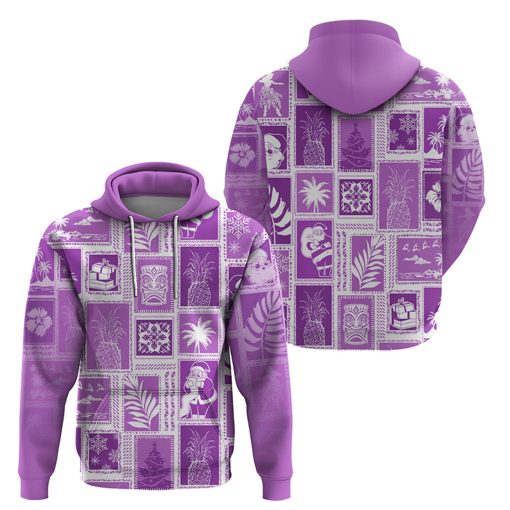 Hawaii Christmas Retro Patchwork Hoodie Violet - Wonder Print Shop
