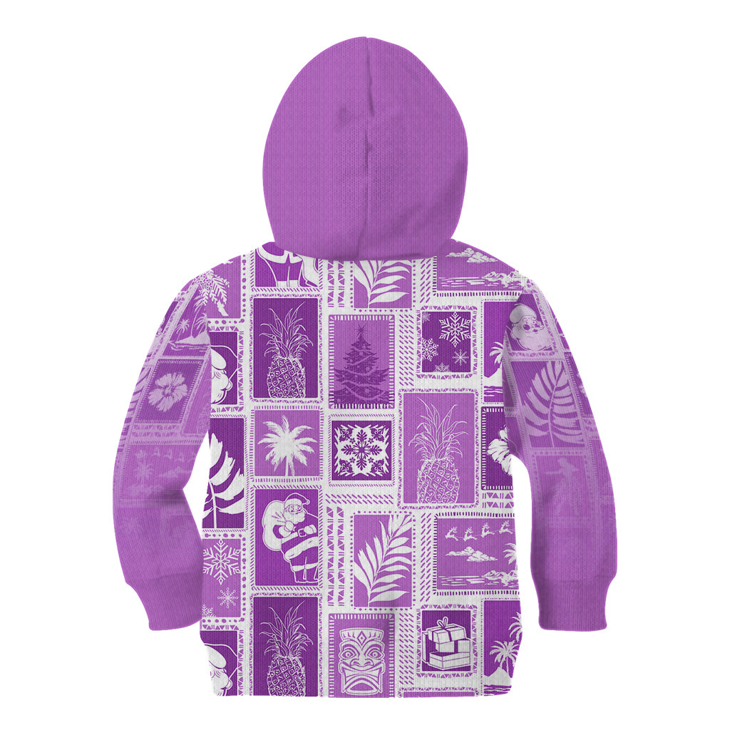 Hawaii Christmas Retro Patchwork Kid Hoodie Violet - Wonder Print Shop