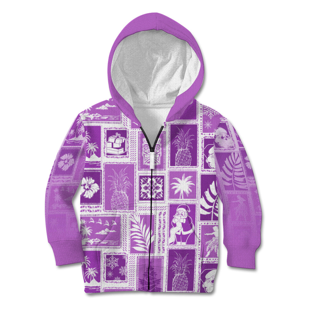 Hawaii Christmas Retro Patchwork Kid Hoodie Violet - Wonder Print Shop