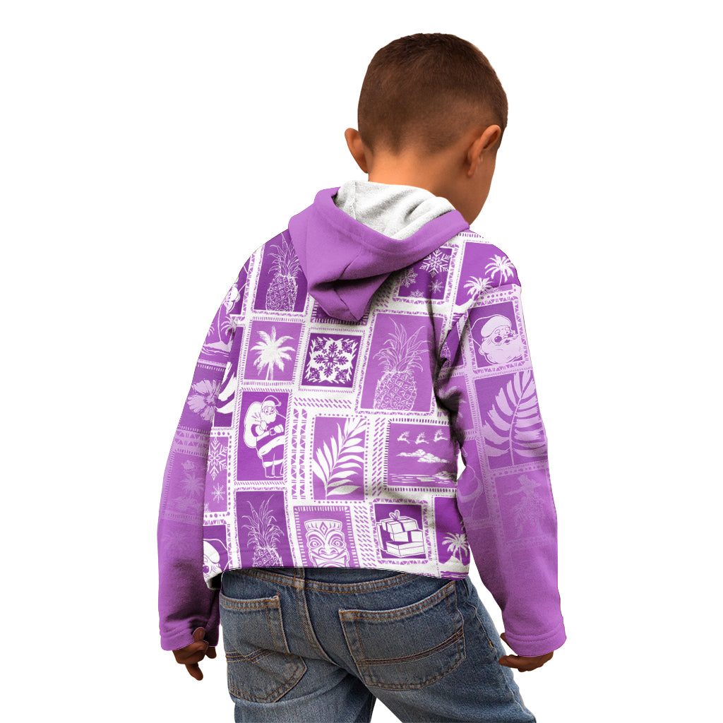 Hawaii Christmas Retro Patchwork Kid Hoodie Violet - Wonder Print Shop