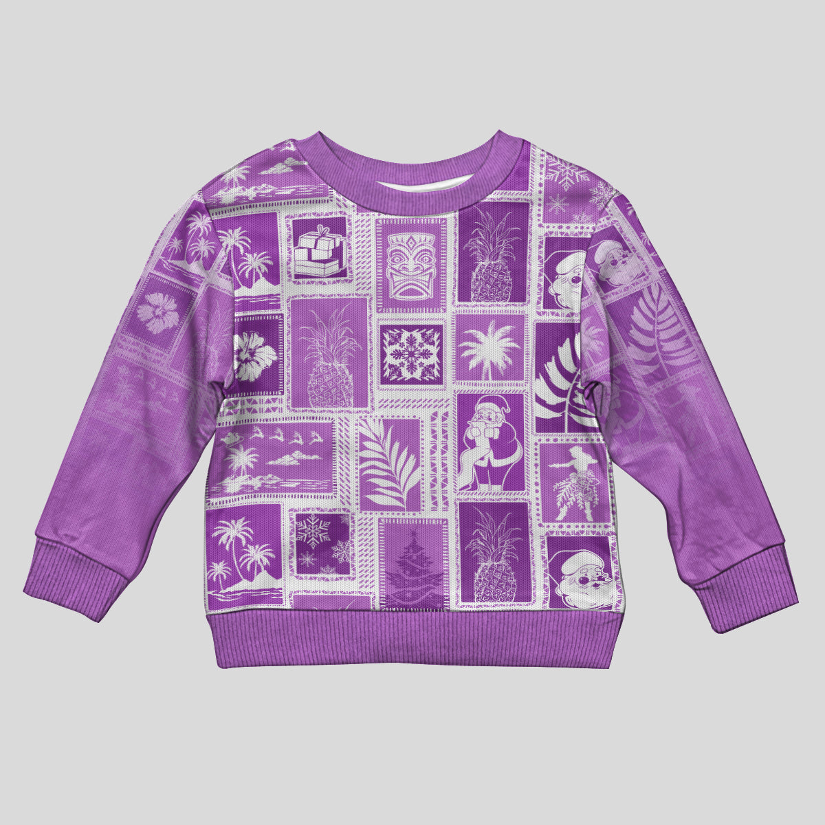 Hawaii Christmas Kid Ugly Christmas Sweater Retro Patchwork - Violet - Wonder Print Shop
