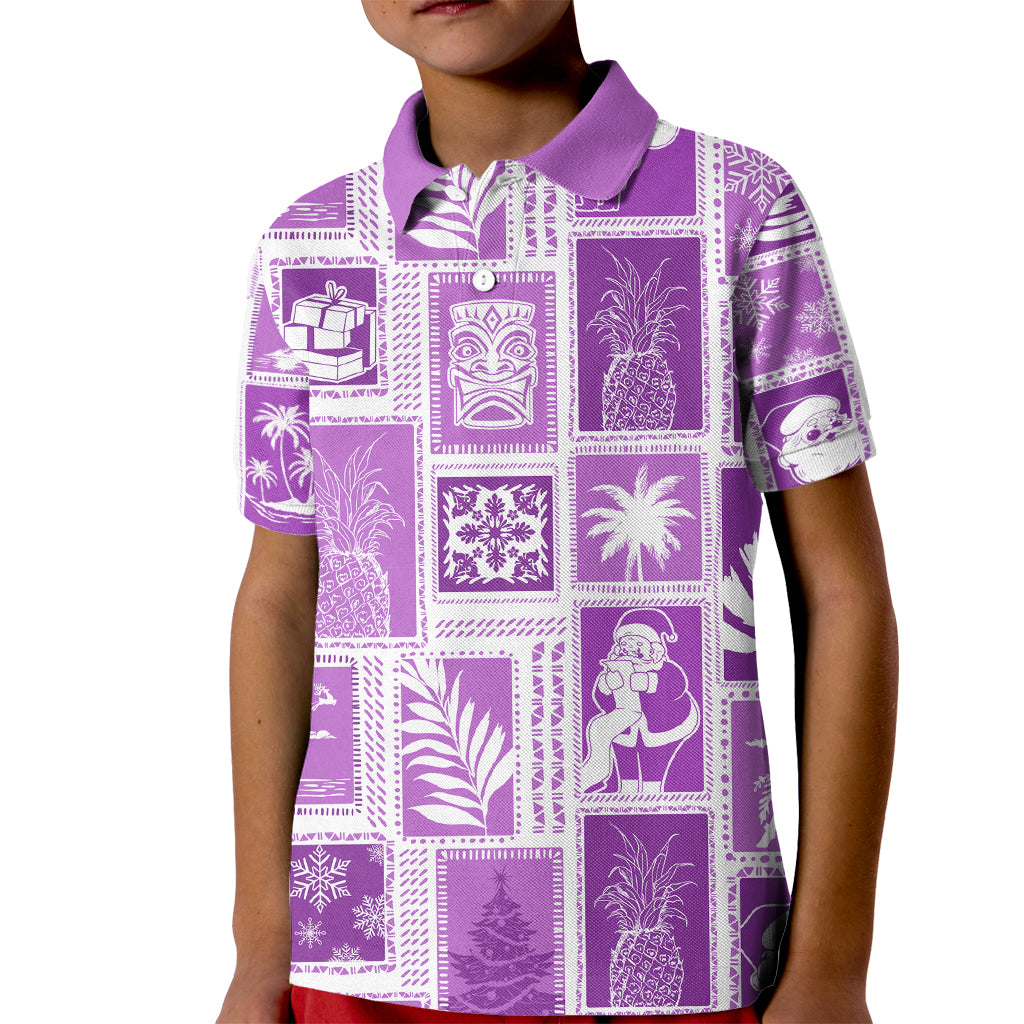 Hawaii Christmas Retro Patchwork Kid Polo Shirt Violet - Wonder Print Shop