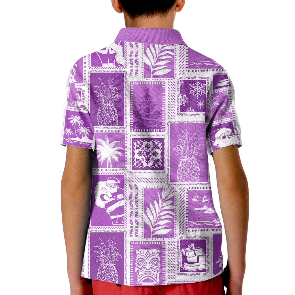 Hawaii Christmas Retro Patchwork Kid Polo Shirt Violet - Wonder Print Shop