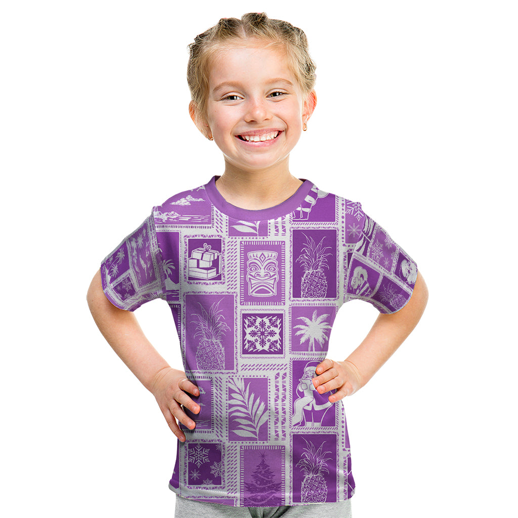 Hawaii Christmas Retro Patchwork Kid T Shirt Violet - Wonder Print Shop