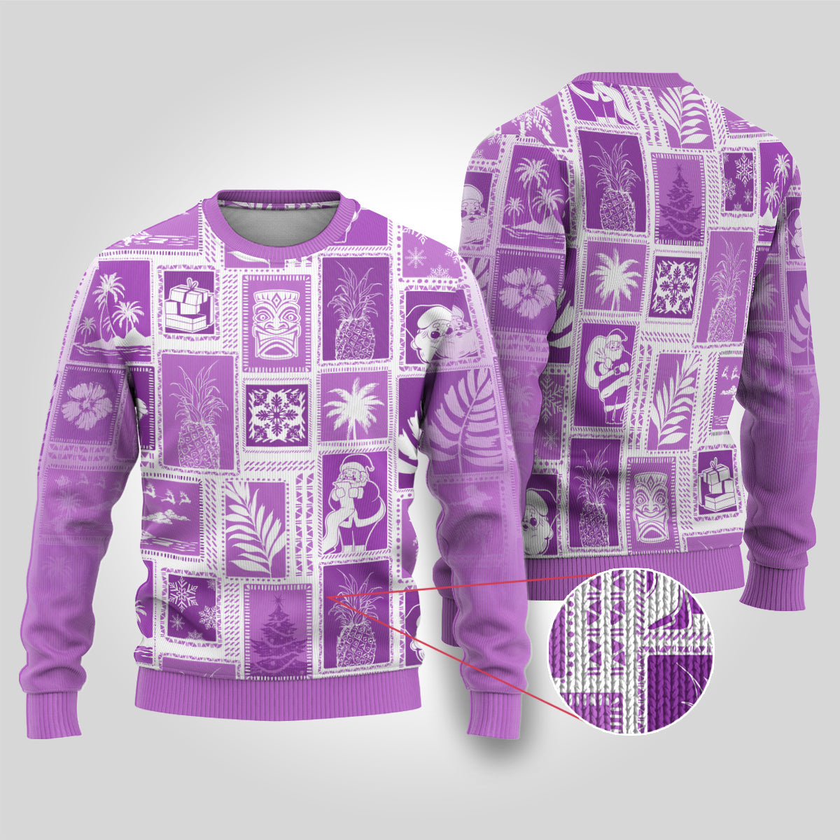 Hawaii Christmas Ugly Christmas Sweater Retro Patchwork - Violet - Wonder Print Shop