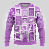 Hawaii Christmas Ugly Christmas Sweater Retro Patchwork - Violet - Wonder Print Shop