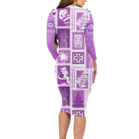 Hawaii Christmas Retro Patchwork Long Sleeve Bodycon Dress Violet - Wonder Print Shop