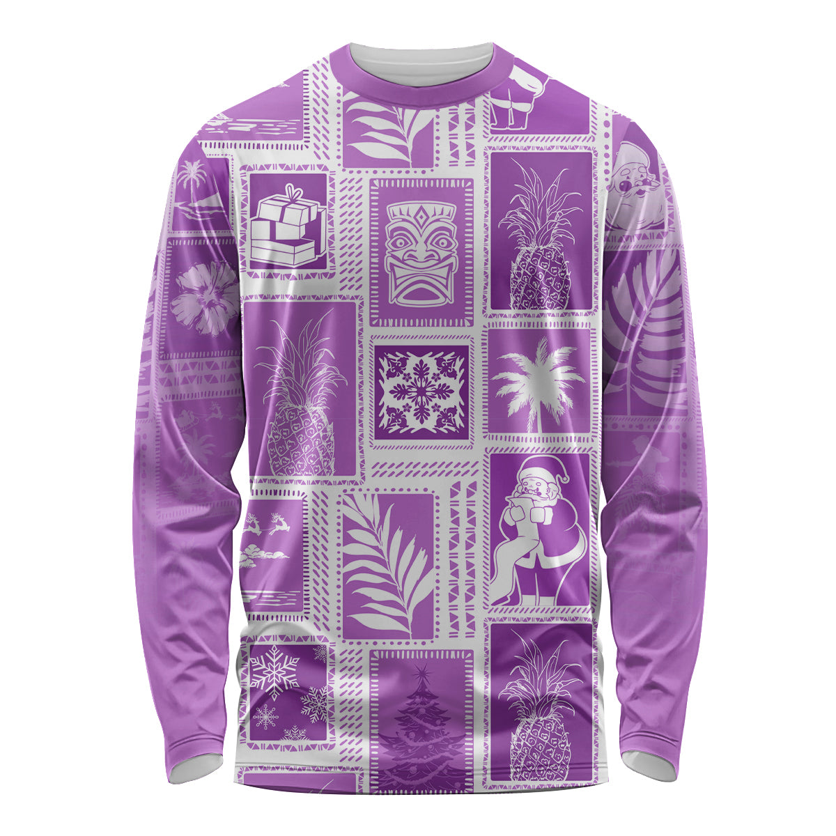 Hawaii Christmas Retro Patchwork Long Sleeve Shirt Violet - Wonder Print Shop