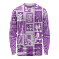 Hawaii Christmas Retro Patchwork Long Sleeve Shirt Violet - Wonder Print Shop
