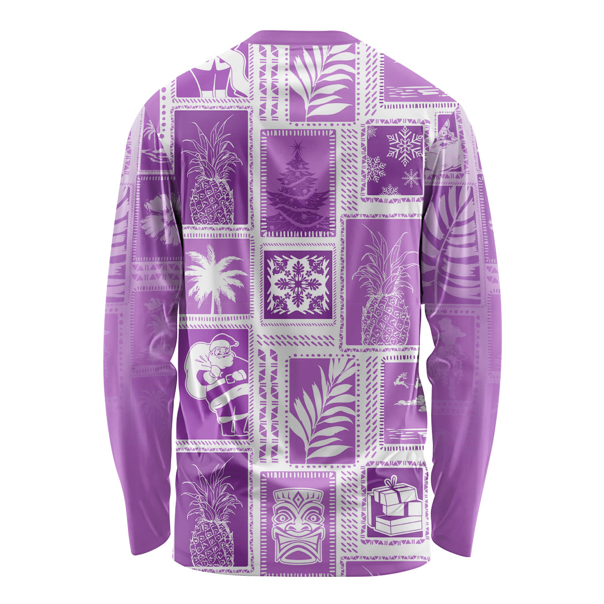 Hawaii Christmas Retro Patchwork Long Sleeve Shirt Violet - Wonder Print Shop
