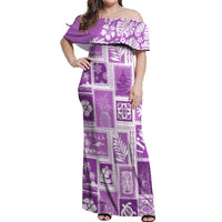 Hawaii Christmas Retro Patchwork Off Shoulder Maxi Dress Violet - Wonder Print Shop