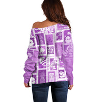 Hawaii Christmas Retro Patchwork Off Shoulder Sweater Violet - Wonder Print Shop