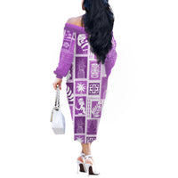 Hawaii Christmas Retro Patchwork Off The Shoulder Long Sleeve Dress Violet - Wonder Print Shop