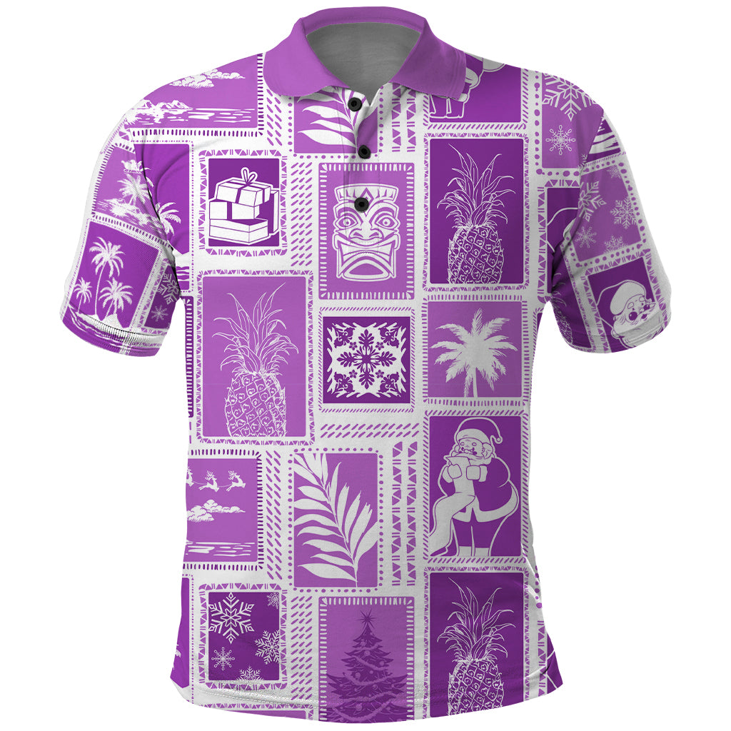 Hawaii Christmas Retro Patchwork Polo Shirt Violet - Wonder Print Shop