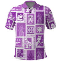 Hawaii Christmas Retro Patchwork Polo Shirt Violet - Wonder Print Shop