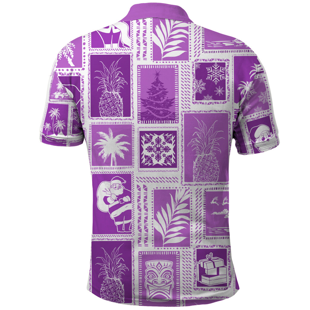 Hawaii Christmas Retro Patchwork Polo Shirt Violet - Wonder Print Shop
