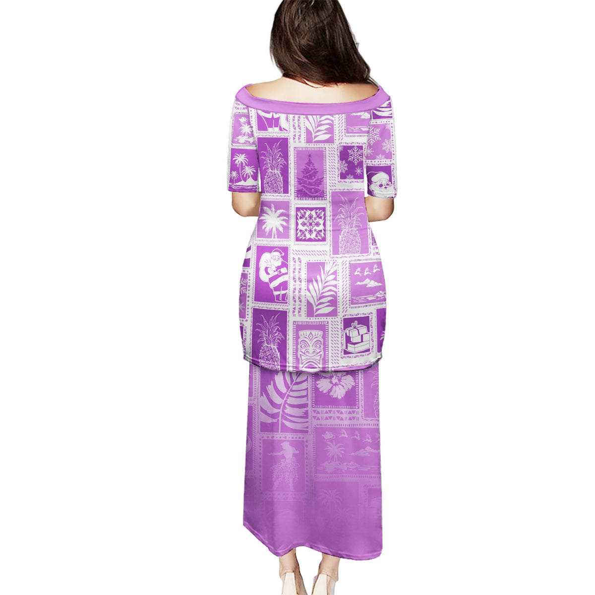 Hawaii Christmas Retro Patchwork Puletasi Violet - Wonder Print Shop