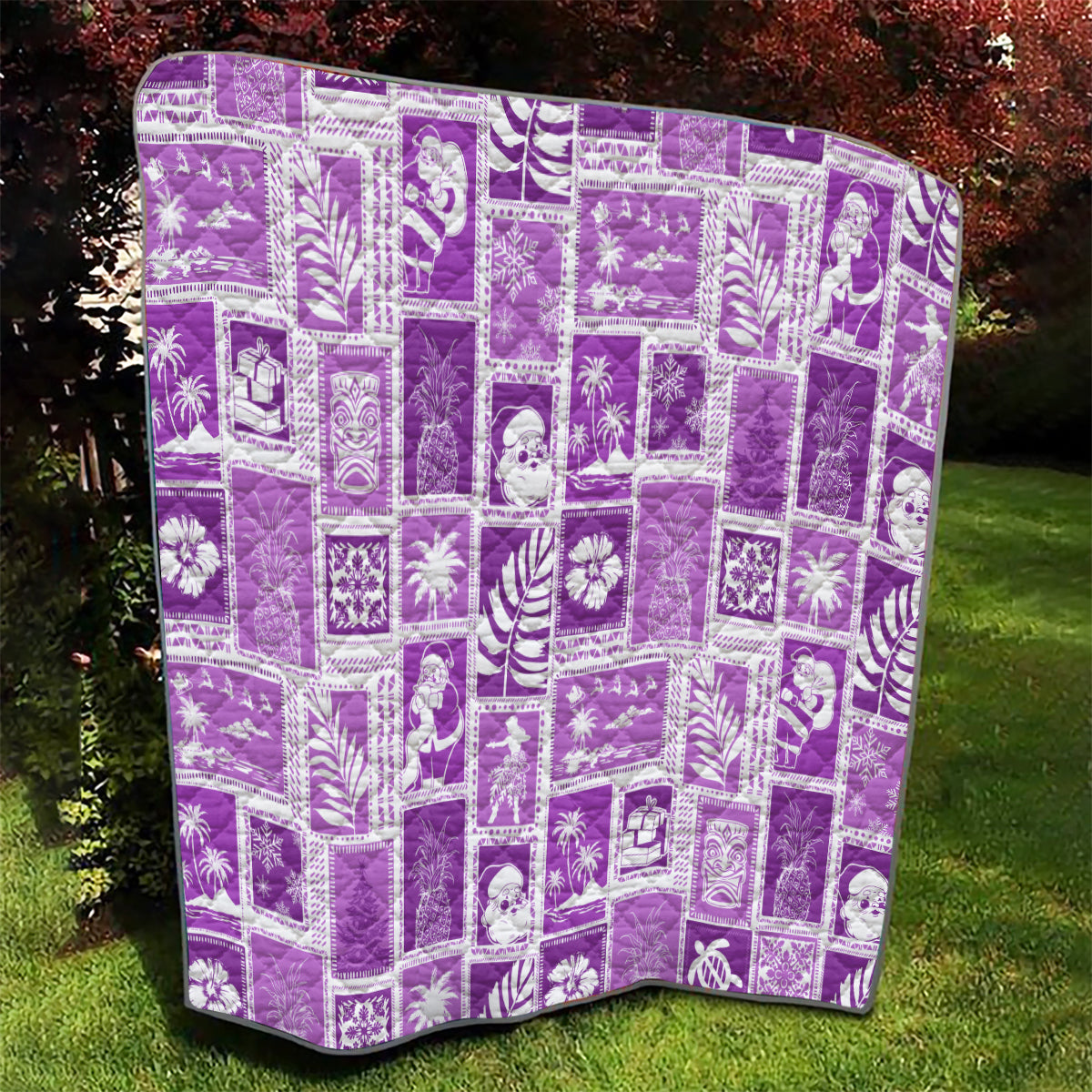 Hawaii Christmas Retro Patchwork Quilt Violet - Wonder Print Shop