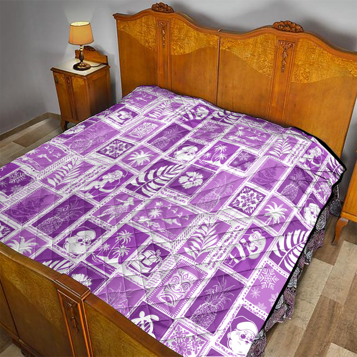 Hawaii Christmas Retro Patchwork Quilt Violet - Wonder Print Shop