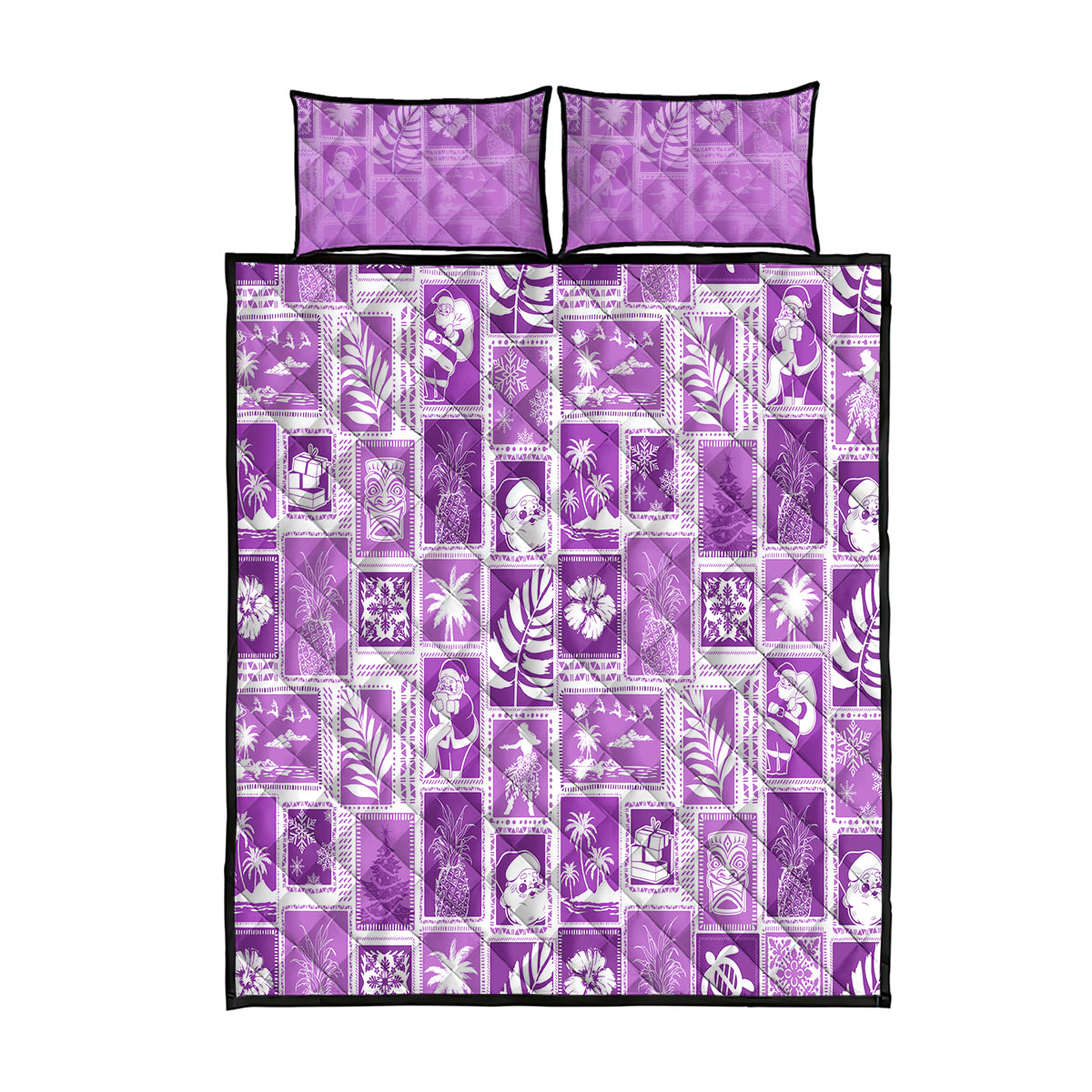 Hawaii Christmas Retro Patchwork Quilt Bed Set Violet - Wonder Print Shop
