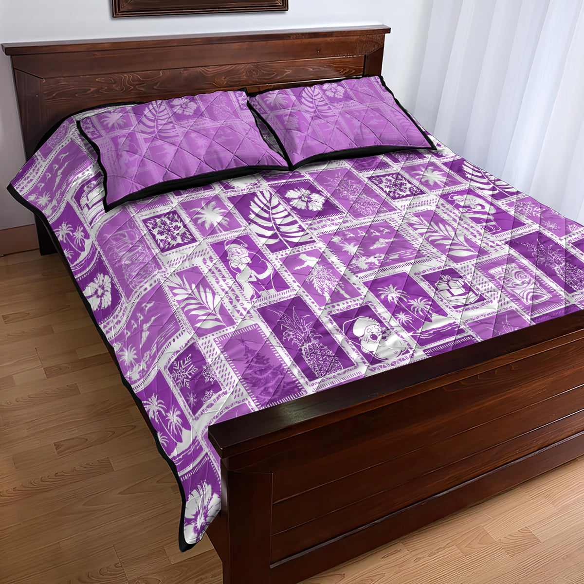 Hawaii Christmas Retro Patchwork Quilt Bed Set Violet - Wonder Print Shop