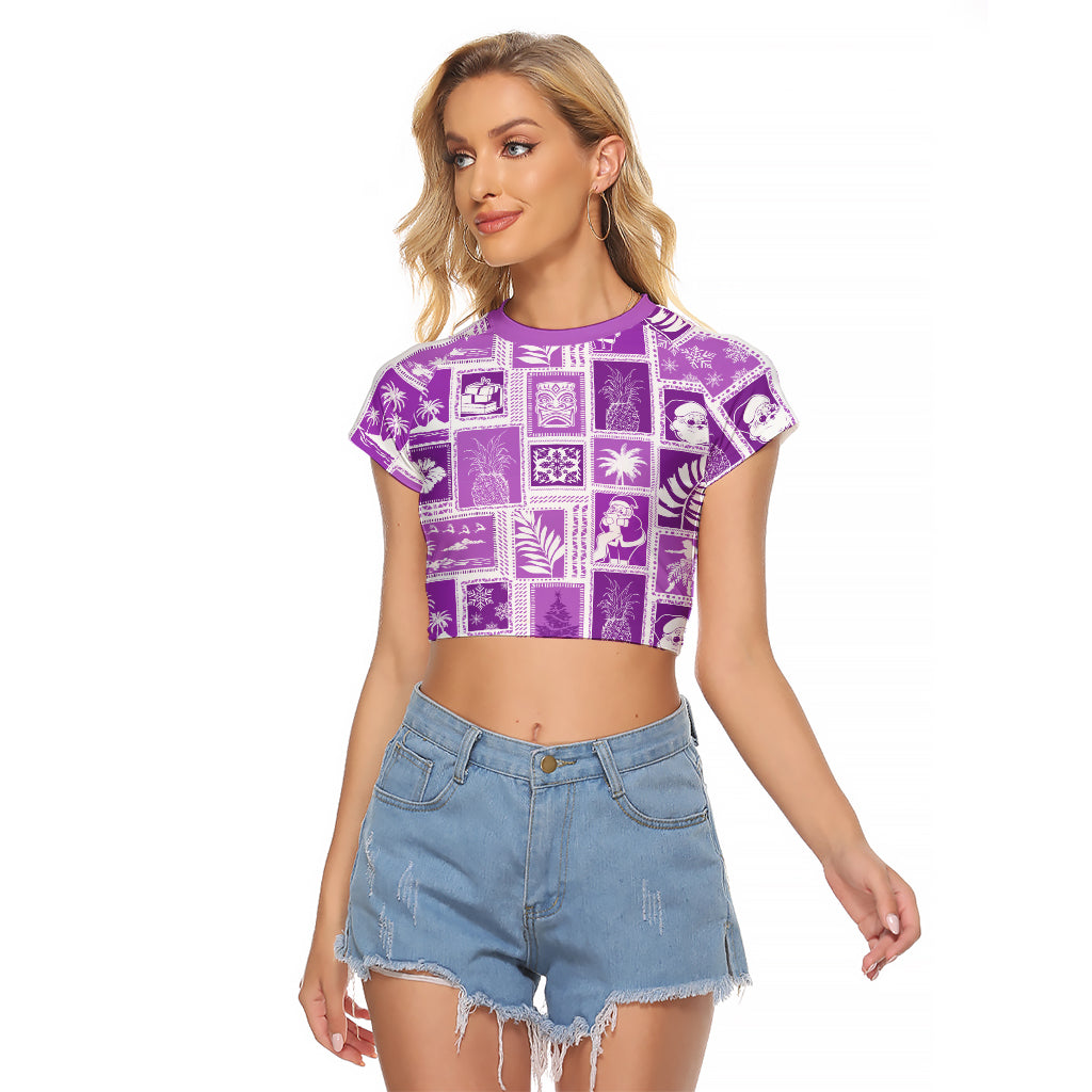 Hawaii Christmas Retro Patchwork Raglan Cropped T Shirt Violet - Wonder Print Shop