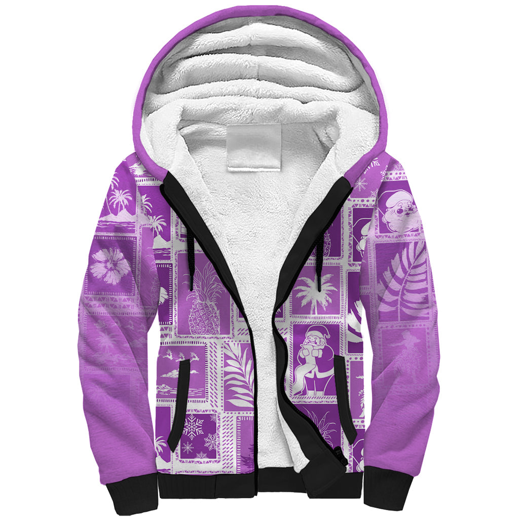 Hawaii Christmas Retro Patchwork Sherpa Hoodie Violet - Wonder Print Shop