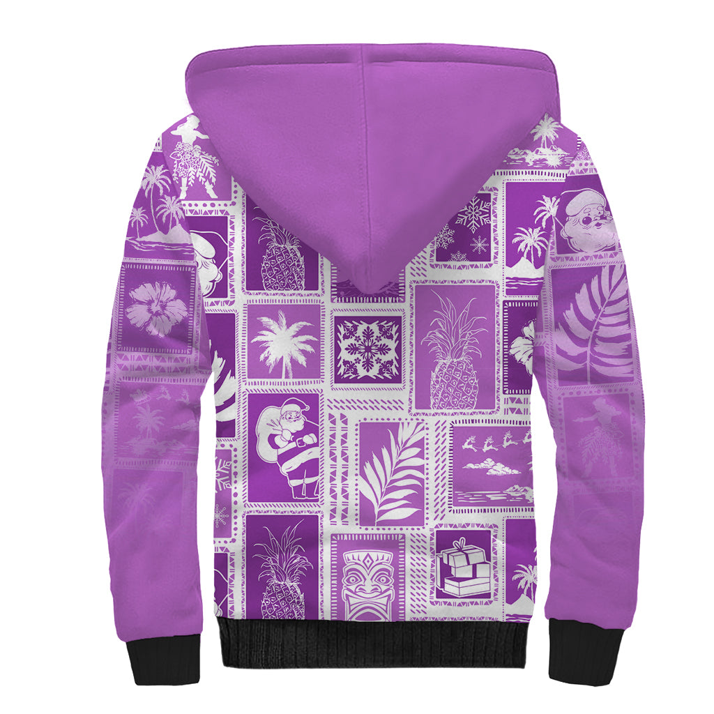 Hawaii Christmas Retro Patchwork Sherpa Hoodie Violet - Wonder Print Shop