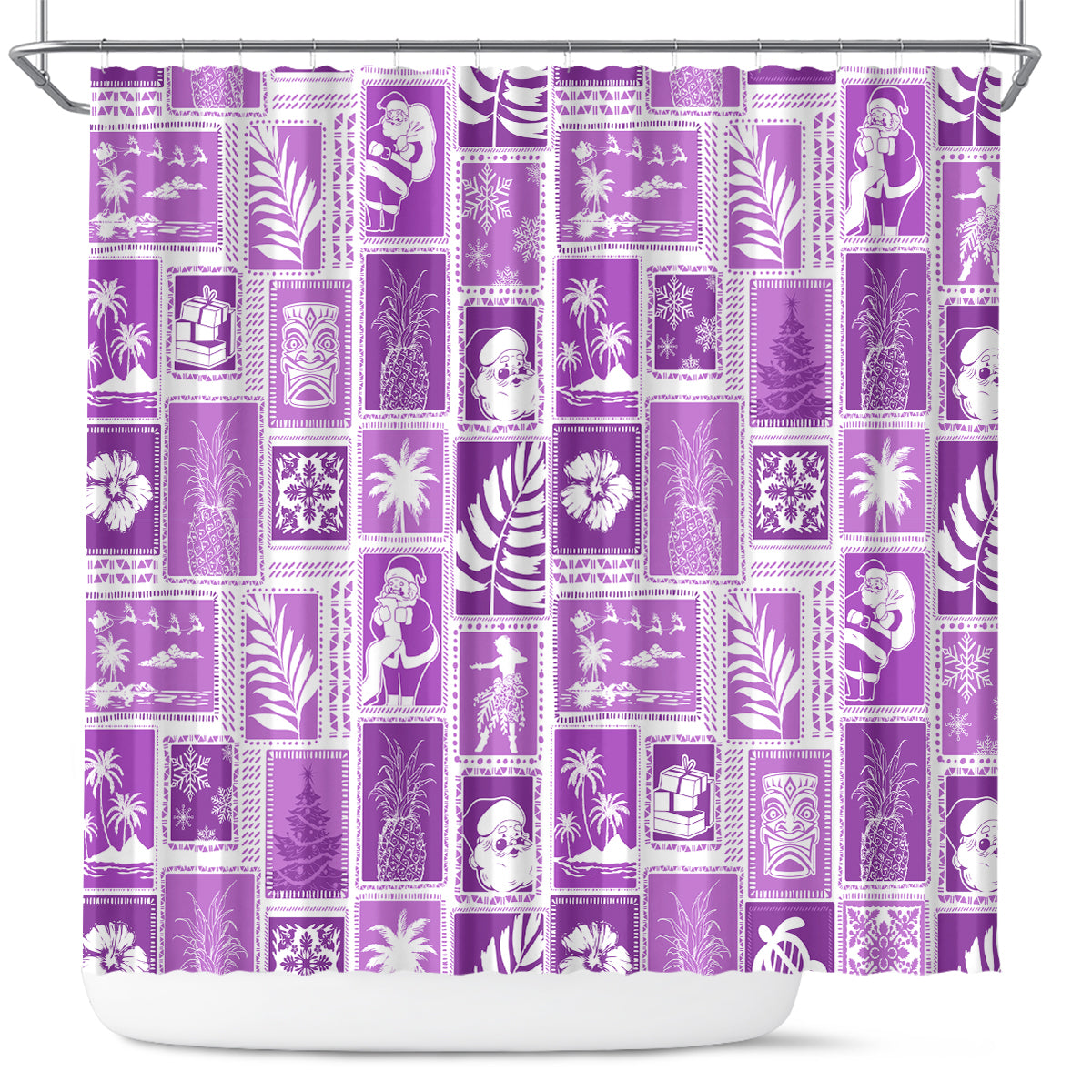 hawaii-christmas-retro-patchwork-shower-curtain-violet