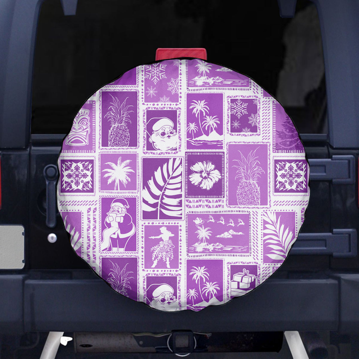 Hawaii Christmas Retro Patchwork Spare Tire Cover Violet - Wonder Print Shop
