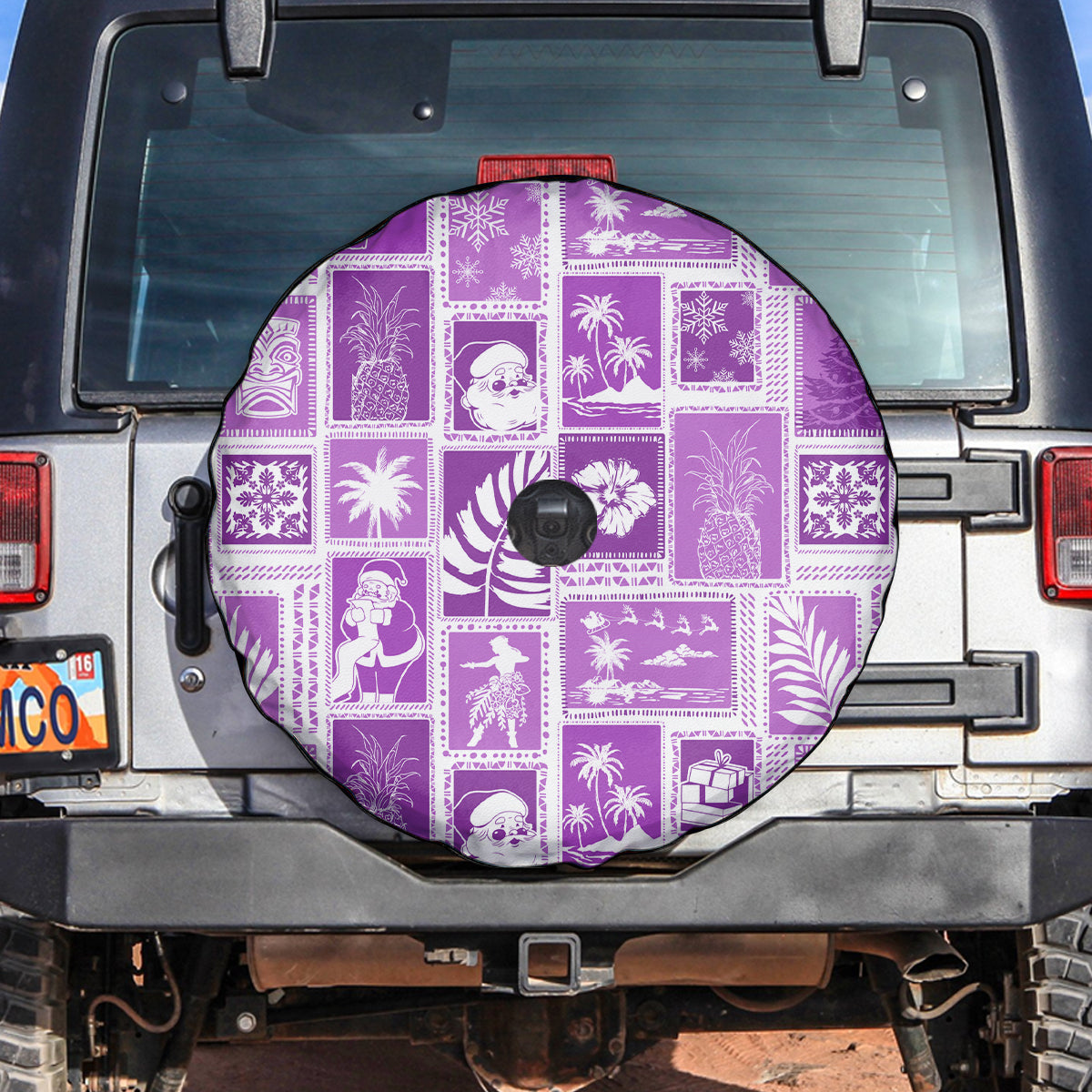 Hawaii Christmas Retro Patchwork Spare Tire Cover Violet - Wonder Print Shop