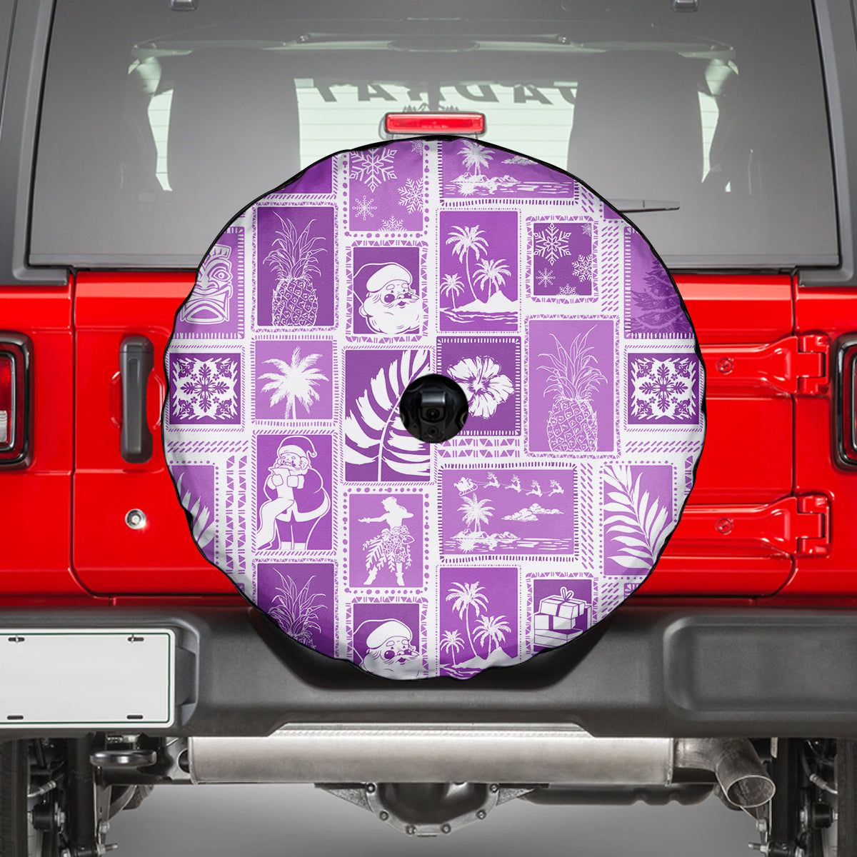 Hawaii Christmas Retro Patchwork Spare Tire Cover Violet - Wonder Print Shop