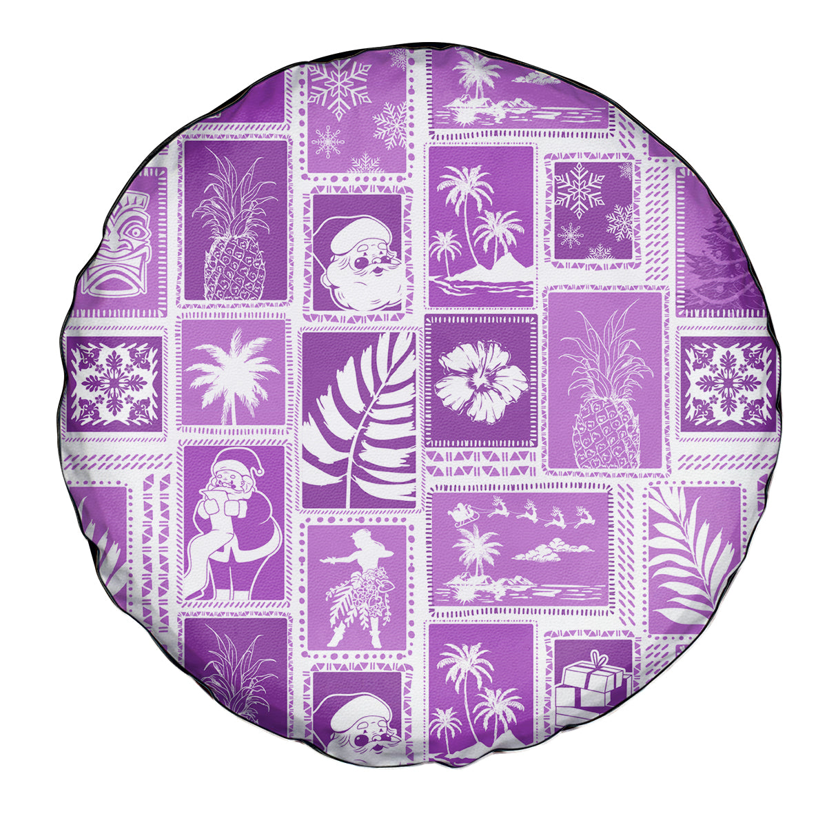 Hawaii Christmas Retro Patchwork Spare Tire Cover Violet - Wonder Print Shop