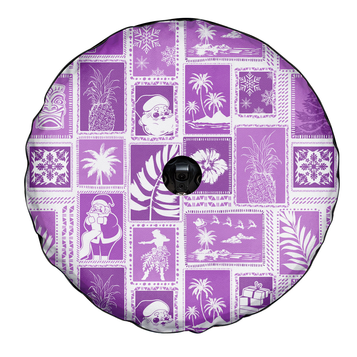 Hawaii Christmas Retro Patchwork Spare Tire Cover Violet - Wonder Print Shop