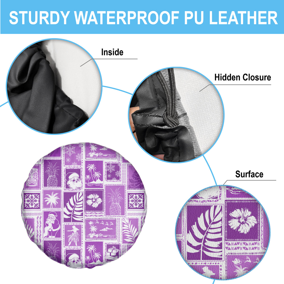 Hawaii Christmas Retro Patchwork Spare Tire Cover Violet - Wonder Print Shop