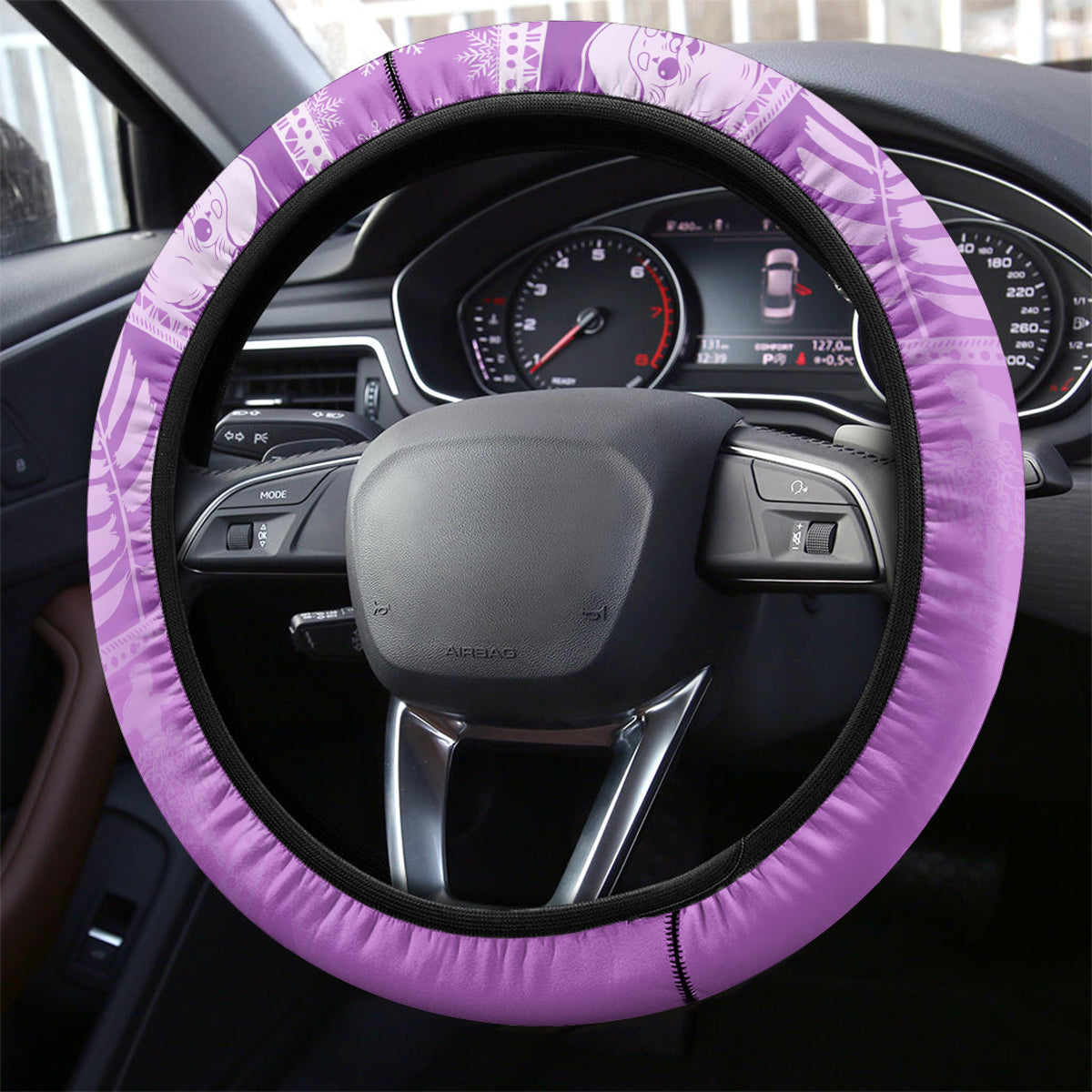 Hawaii Christmas Retro Patchwork Steering Wheel Cover Violet - Wonder Print Shop